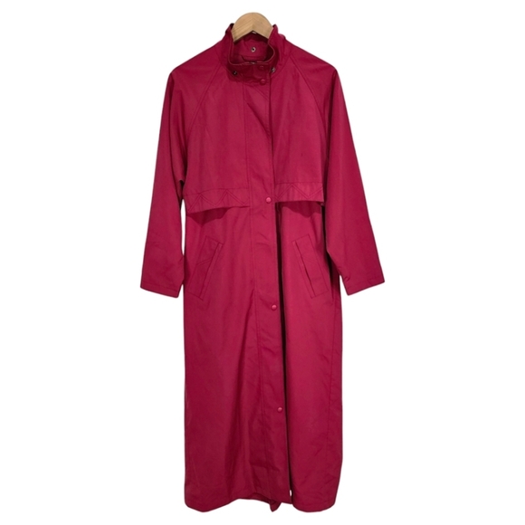 VTG L.L. Bean Long Trench Coat Sz Medium Burgundy Outdoor 80s 90s Nylon Jacket - Picture 3 of 14